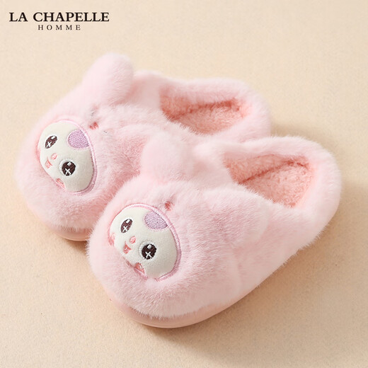 LA CHAPELLE HOMME Men and Women Baby Children's Indoor Home Warm Soft Soled Cute Plush Cotton Slippers Leather Red 34-35