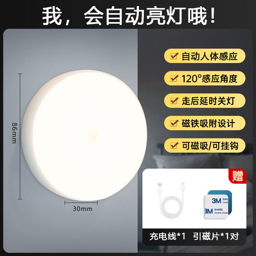 Dajiuwei Intelligent Human Body Sensor Lamp Magnet Adsorption Aisle Light Control Stair Lamp Rechargeable Home Corridor LED Night Light Human Body Sensing Model Automatic Lighting White Light