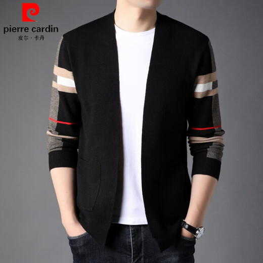 Pierre cardin brand wool knitted cardigan men's middle-aged and young casual loose sweater jacket spring and autumn new style top camel color 175

