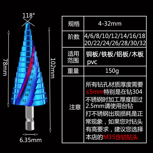 XJM35 cobalt-containing drill bit hexagonal shank step drill stainless steel hole expander iron plate opening drill bit for drilling three-piece set 4241