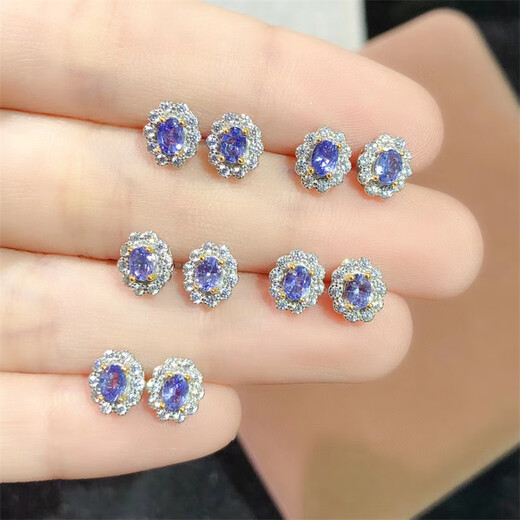 DL 1998 Fat Donglai same style tanzanite earrings new product natural s925 silver inlaid blue purple gemstone earrings temperament style random pair of earrings