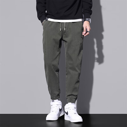 Jewish casual pants men's spring and autumn new American fashion brand work pants men's loose ties sports trousers 9859 military green M
