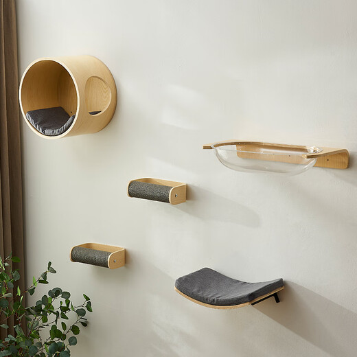 Meowlis Cat Climbing Frame Wall-Type Solid Wood Cat Jump Climbing Post Does Not Take Up Cat Nest Integrated Cat Scratching Board Cat Toy Glass Plank Road - Beeswax White