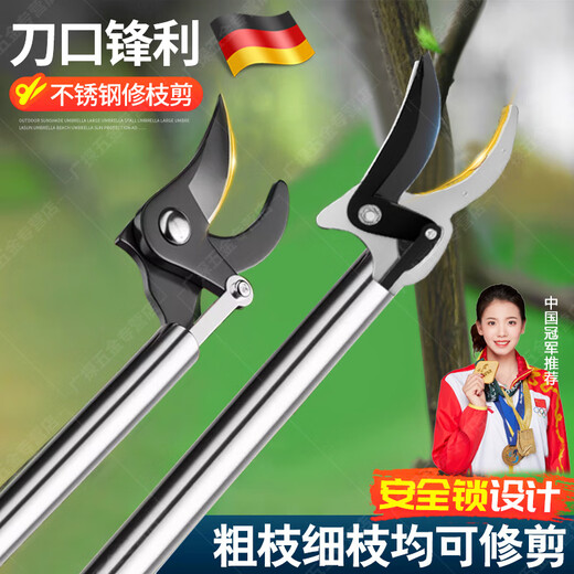 JCZS German high-altitude pruning shears, special scissors for branch cutting, gardening fruit trees, stainless steel thick branches, extended high branch shears, 2 meters, upgraded stainless steel reinforcement rod + spare blade