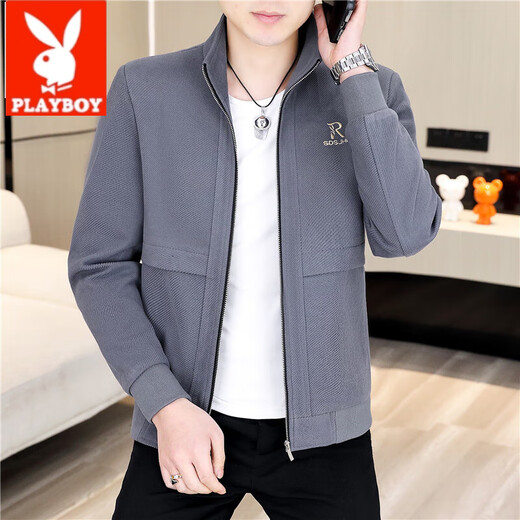 Playboy (PLAYBOY) men's new stand-up collar jacket zipper shirt top spring and autumn casual fashion Korean style youth handsome handsome boy jacket 2687 black L
