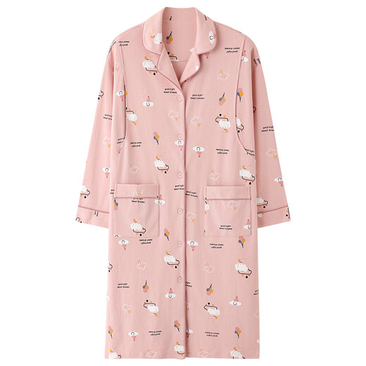 Langsha (Langsha) Schwangere Frauen Nachthemd Herbst Neues dünnes, großer Strickjacken reines Baumwolleinschlusskleid für Geburtsrock Frühling und Herbst Stillpyjamas Am11932 Hauptbildmodell 2XL