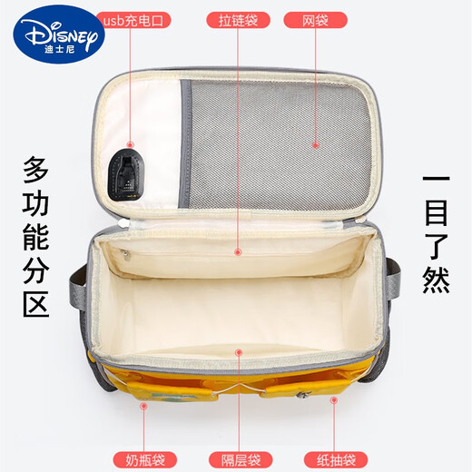 迪士尼（Disney）宝妈带娃出门婴儿妈妈便携包包帆布大容量挂婴儿车妈咪遛娃母婴包 奥本黄
