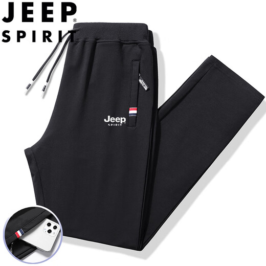 JEEP SPIRIT Jeep sweatpants men's spring and autumn casual pants solid color loose trousers for young and middle-aged people black straight XL