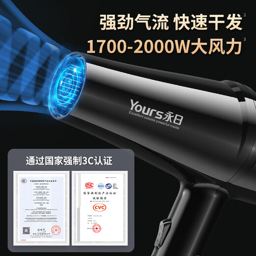 永日（yongri） 电吹风机家用电吹风酷炫蓝光2000W大功率专业发廊恒温冷热风吹风筒国家补贴母亲节礼物 六档调节-2000w蓝光大功率