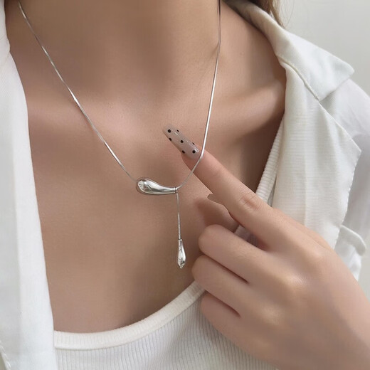 South Korea s925 sterling silver water drop string snake bone chain electroplating necklace Seiko niche designer high-end clavicle chain xl1475 925 silver