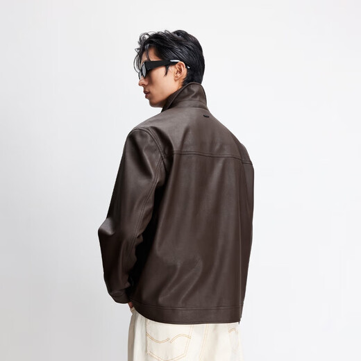 JACK&JONES 26th Men's Spring Jacket Men's Business Casual Jacket Solid Color PU Leather Commuting Multi-Pocket Jacket Top E09 Chocolate Brown First Batch M (175)