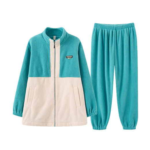 Fenten Couple Pajamas Autumn and Winter Zipper Stand Collar Anti-static Wearable Warm Home Clothing Set Pajamas Hulan-Men's 2XL