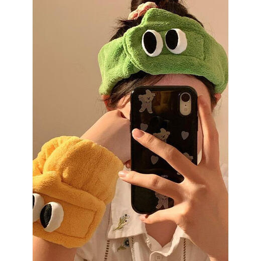 Hua Mu Rong Cute Big Eyes Face Wash Headband Women's Mask Wash Year of the Snake Cartoon Plush Headband Winter Headband Headband Pink + Green Soft and Cute