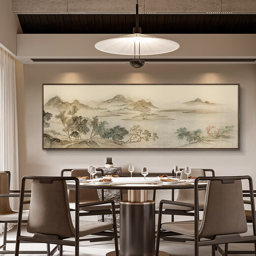 Renzhai Lake and Mountain Warmth in Spring picture hanging painting New Chinese style living room sofa backing mural tea room background wall banner ink Chinese painting frame A- Lake and Mountain Warmth in Spring picture 1 210x70cm (outer frame size) walnut color aluminum alloy frame + crystal porcelain surface