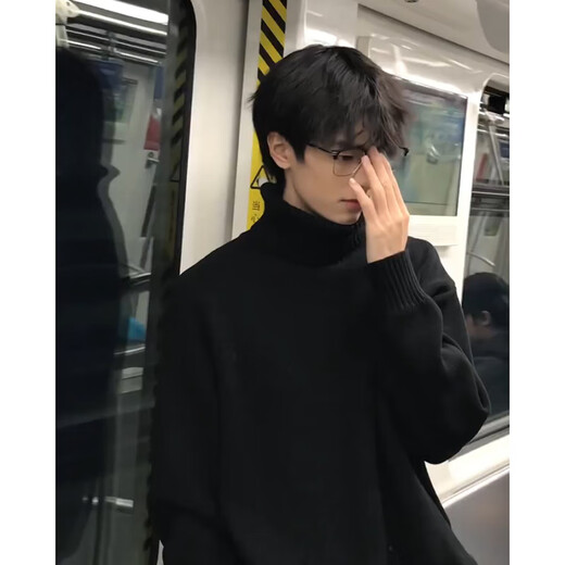 卡图弛黑色高领毛衣男春秋季宽松加厚慵懒高级感痞帅cleanfit打底针织衫 黑色 XL