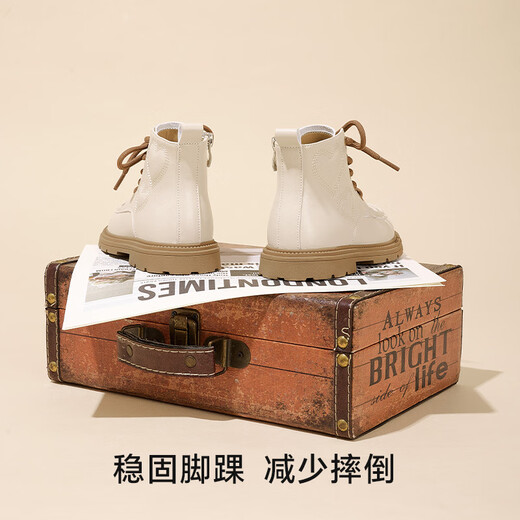 Carter Rabbit children's shoes children's Martin boots girls mid-calf boots winter new plus velvet soft sole non-slip baby boots boys leather boots white 26 inner length 16.0cm foot length 15.0-15.5