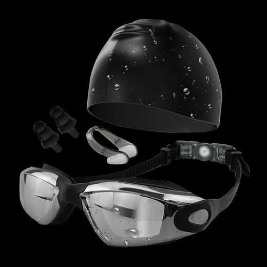 Haofanjie swimming goggles and cap set, anti-fog high-definition goggles, large frame, adult men and women, professional anti-horizontal light swimming equipment, swimming goggles + swimming cap, including earplugs + nose clip