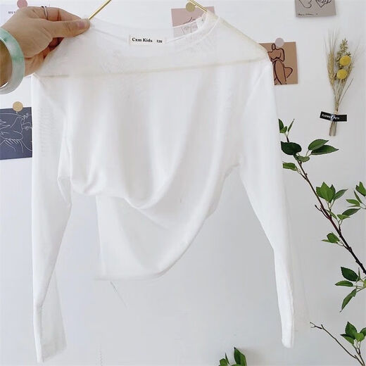 XIAOMIMAO2024 summer new style children's and girls' ice silk sunscreen bottoming shirt thin, medium and large children's mesh t-shirt air-conditioning shirt trendy white 110