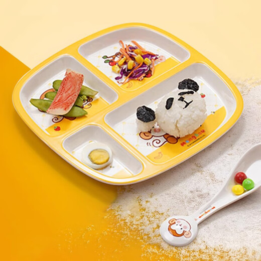 WUHE (WUHE) süßer Affe Kindergeschirr Baby Bowl Baby Bowl Partition Essschild Haushalt Wasser Tasse Set Baby ergänzende Lebensmittelschale Süßes Affe Tief runde Schüssel 350 ml