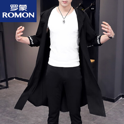 罗蒙（ROMON）防晒风衣男士中袖薄款长款开衫上衣夏季新款纯色简约短袖外套男 白色902中袖翻领长款 M