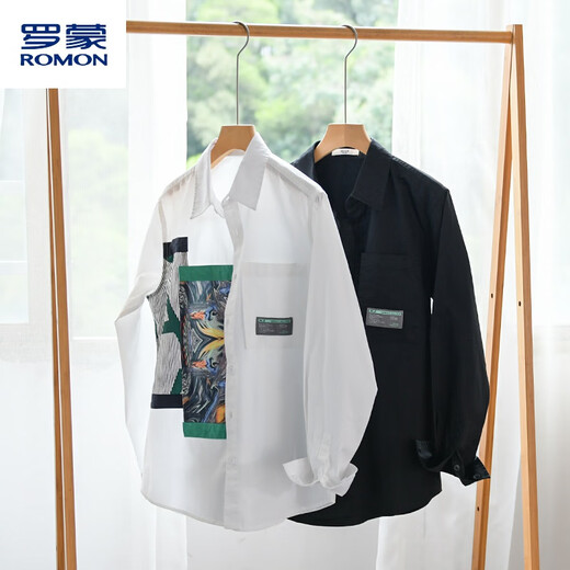 Romon pure cotton long-sleeved shirt men's spring and summer splicing trend casual loose comfortable color-blocking fashion handsome shirt trendy white XL reference 130-145Jin [Jin equals 0.5 kg]
