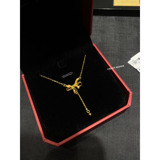 Fat Donglai's same style 18k gold butterfly necklace with K gold knot tassels. Female fugitive princess gold and silver ribbon clavicle chain. New product 18K gold butterfly knot hollow tassel necklace.