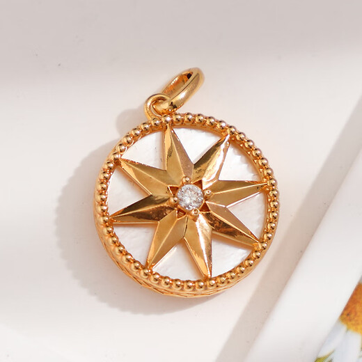 Pop French light luxury niche design 18K gold eight-pointed star six-character mantra pendant for women gift white Hetian jade or mother-of-pearl eight-pointed star pendant