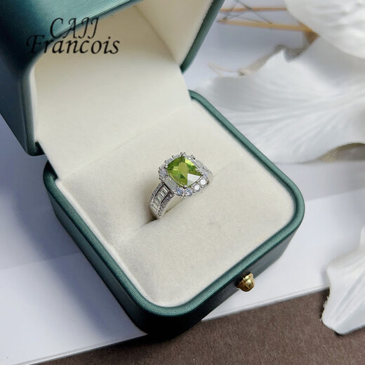 CAJJ Francois 2.0 carat peridot ring for women, natural colored gemstone, jewelry gemstone, 925 silver inlaid, size 13