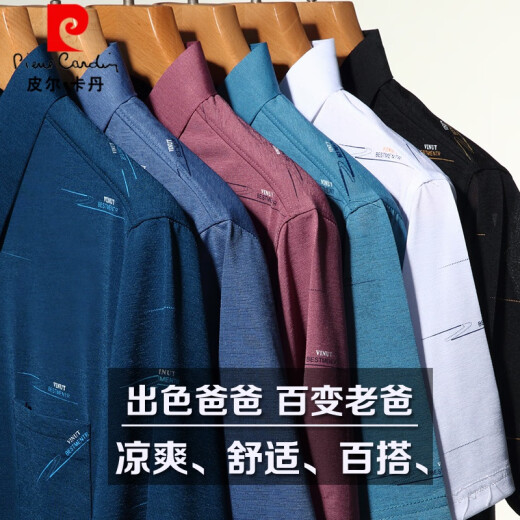 皮尔卡丹（pierre cardin）桑蚕丝短袖t恤男夏季翻领有口袋中老年冰 丝polo衫爸爸装父亲节礼 719翻Z【哈青】【短】 190/100A 4XL建议180-200斤