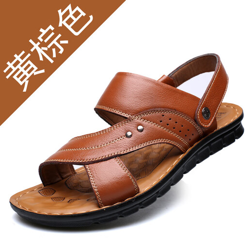 Nuevas sandalias para hombres Sandalias masculinas de cuero genuino zapatos de playa para hombres zapatillas de moda zapatillas de moda de cuero suave resistente 12129 marrón 42