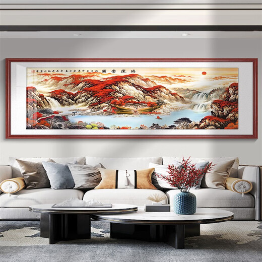 山头林村万里长城画靠山图国画客厅山水画办公室挂画鸿运当头沙发背景墙画 15-Z望云楼 框宽2.2钢化晶瓷亮面12353