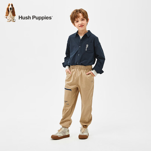 Hush Puppies children's clothing for children and boys spring and summer new moisture-absorbent and quick-drying long-sleeved shirts, thin, stretchy, fashionable and textured shirts, navy blue 155 cm (half a size too large)