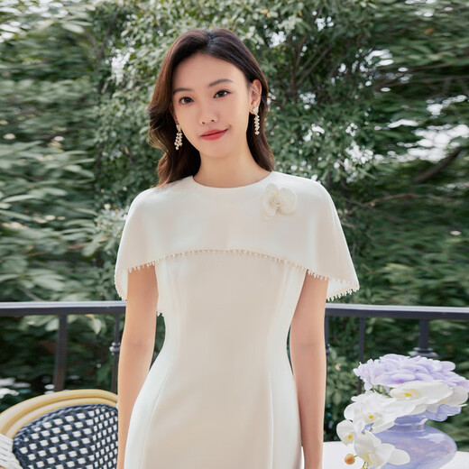 La Koradior triacetate fashionable new dress skirt temperament waist cape dress white S