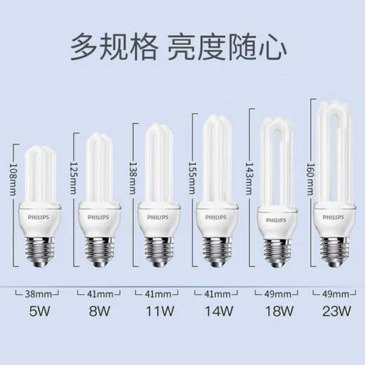 Philips (PHILIPS) U-shaped energy-saving lamp standard energy-saving lamp E27 screw socket 8W 2U white light (6500K)