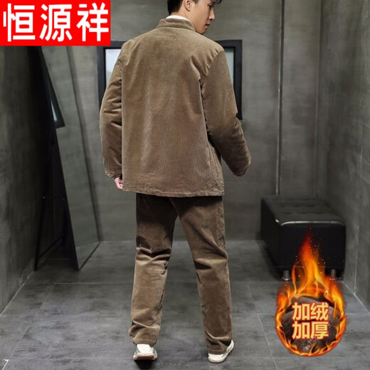 Hengyuanxiang Corduroy Tang Suit Autumn and Winter Chinese Style Suit Men's Casual Ethnic Thickened Retro Button Chinese Jacket Brown Single Top 4XL 180-200