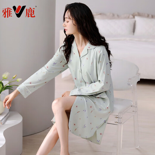 Yalu à manches longues à manches longues pour les femmes en été coton pur avec poitrine de poitrine cardigan simple pyjamas de printemps et d'automne vêtements de maison 2694 m (150-160 cm / 80-100jin [Jin est égal à 0,5 kg]))