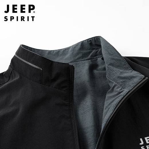 JEEP SPIRIT Jeep Jacket Men's Spring and Autumn Jacket Men's Reversible Stand Collar Casual Sports Men's Top Black XL