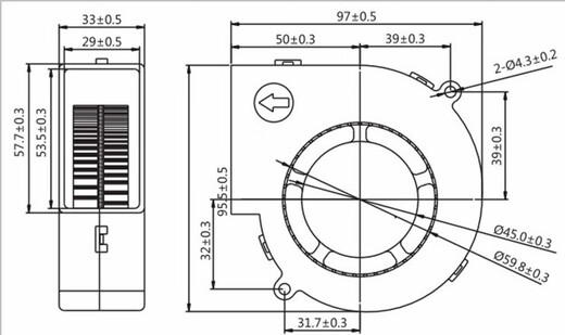 开图原装GC GC9733B12H/24H DC12V/24V 0.68A 鼓风机机箱机柜散热风扇 12V[2线]