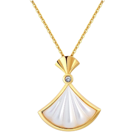 Chiba Jewelry 18K Gold Diamond White Shell Pendant Small Skirt Live Broadcast Fashionable Sweet Neck Jewelry Gift for Girlfriend 18K Gold Diamond White Shell Pendant/Free Random Silver Chain