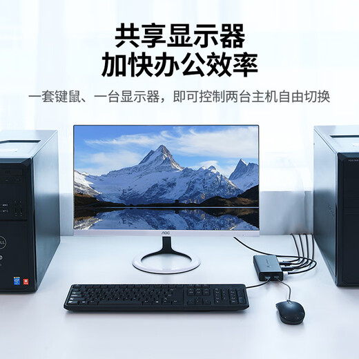 
Green HDMI2.0 KVM switcher video screen cutting, two in and one out 4K/60Hz shared USB printer keyboard and mouse computer connected to TV monitor split screen 50744