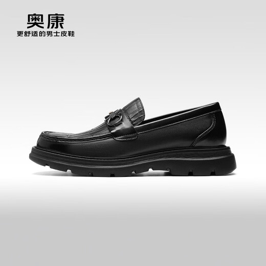 奥康（Aokang）官方男鞋 春秋季石头纹休闲皮鞋马衔扣舒适乐福鞋【门店发货】 黑色 6241614068 40 250mm