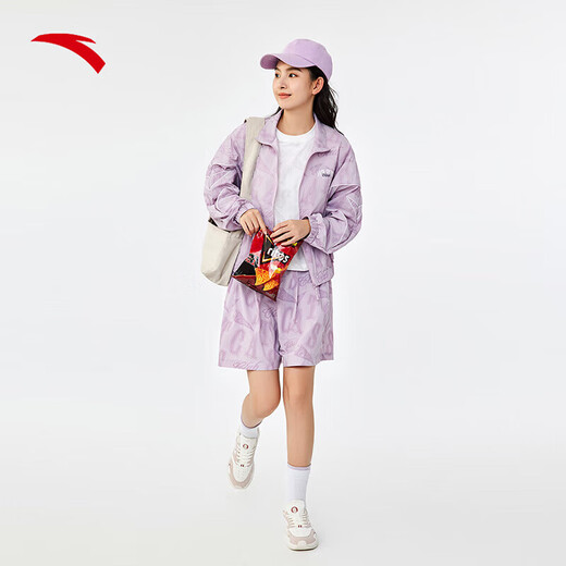 安踏（ANTA）防晒运动外套女新款UPF50+梭织防晒衣休闲上衣官网 灰藤紫/满地印-2 M (女165)