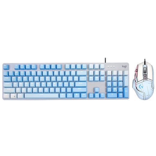 罗技（Logitech）k845有线机械键盘G502HERO有线游戏鼠标全尺寸背光办公电竞键鼠套装宏编辑 K845青轴+G502HERO-云水蓝贴纸+桌垫
