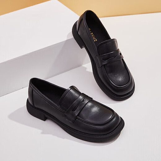Daphne single shoes women's leather small leather shoes new versatile flat loafers one-leg women's shoes 422104579 black 38