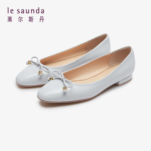 Lairsdan Spring new elegant bow ballet flat heel flat women's shoes round toe leather single shoes 5M15602 Grey GYK 38