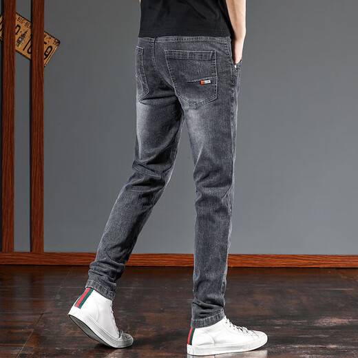 High quality jeans men's new autumn and winter men's trousers elastic slim fit small feet workwear versatile casual trousers black 888 (single piece) 29 (2 feet 2) weight 100-115 Jin Jin equals 0.5 kg