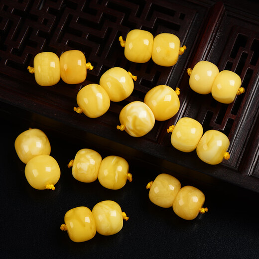 Final amber beeswax single bead, natural old-style beads, loose beads, small round beads, accessories with beads, bucket beads, Russian white flower, 8mm/pair