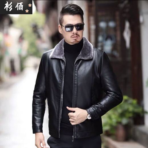 Chaoyunyue winter middle-aged men's velvet thickened leather jacket, dad's warm leather jacket, middle-aged and elderly winter clothes, grandpa's outfit, brown fur one piece 2XL 185/104A recommended 145-160Jin Jin equals 0.5 kg