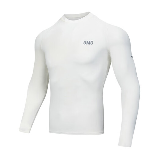 OMG high elastic sports fitness clothing men's training running tights spring and autumn long-sleeved T-shirts cool quick-drying clothes slim mysterious black XL