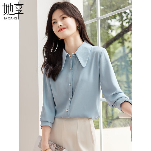 She enjoys long-sleeved shirt women's retro design simple shirt commuting versatile chiffon shirt top cardigan T143C2003